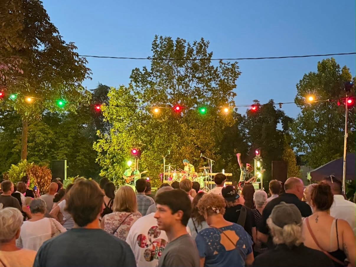 Concert à la tombée de la nuit sous les guirlandes lumineuses